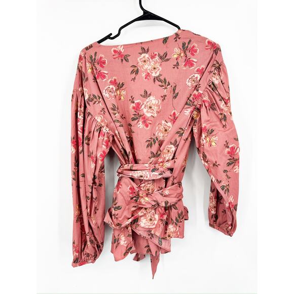 Lovers and Friends Barnes Pink Amber Floral Print Long Sleeve Wrap Blouse Size S - Picture 3 of 5